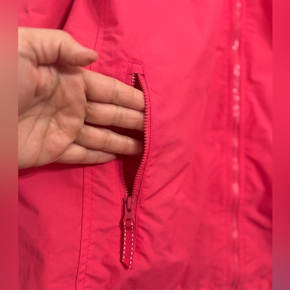 Lands End Rain Coat Jacket Hidden Hood Mesh lining Adjustable M 10-12 Pink - Picture 2 of 10